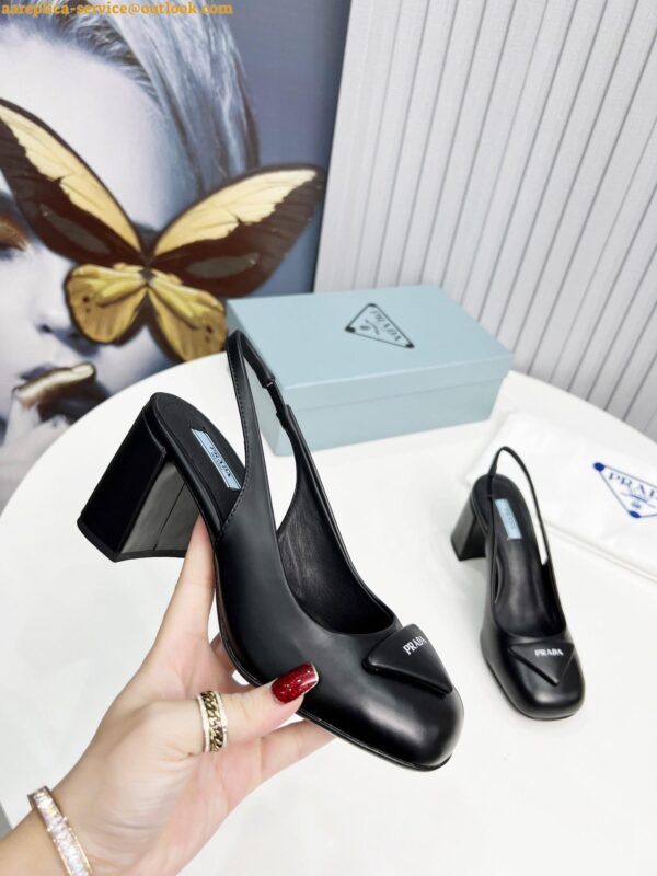 Replica Prada Slingbacks Pumps 75mm In Black Patent Leather 7