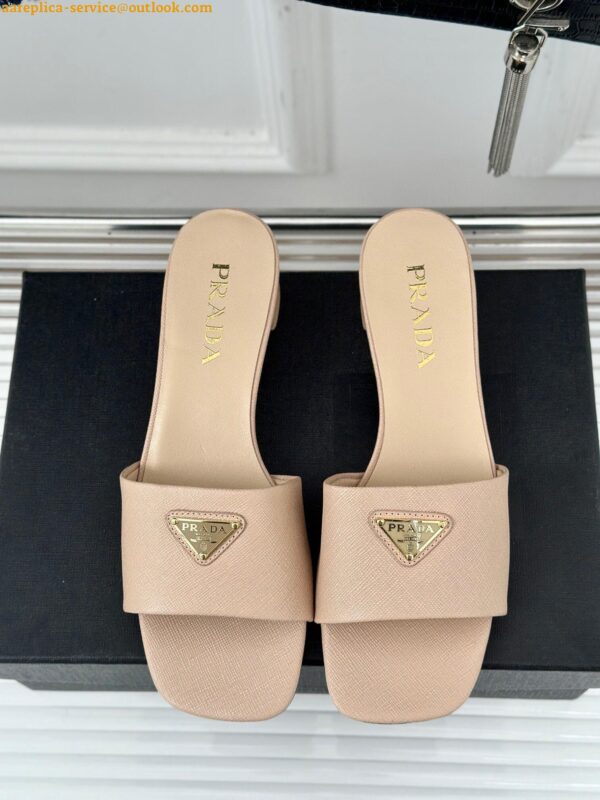 Replica Prada Heeled Sandals 35mm in Beige Saffiano Leather 4