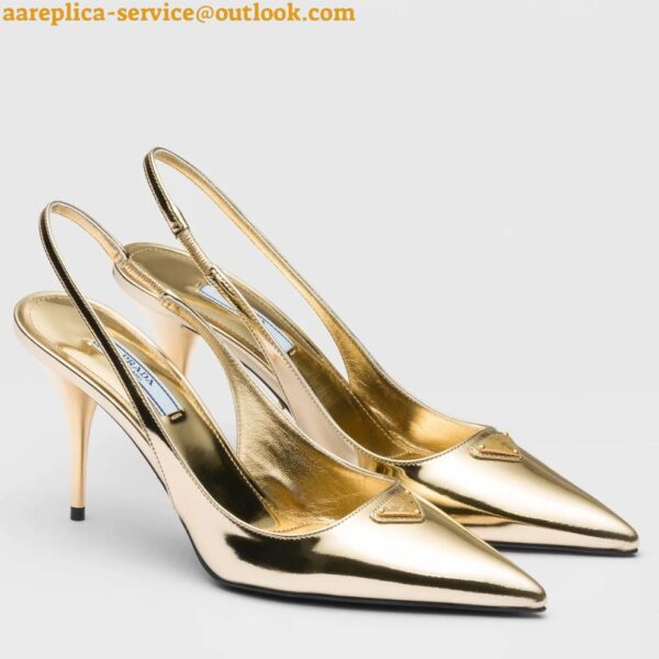 Replica Prada Slingbacks Pumps 85mm In Gold Metallic Leather 3