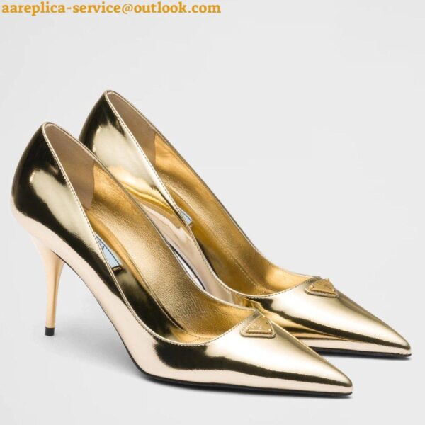 Replica Prada Slingbacks Pumps 85mm In Gold Metallic Leather 4