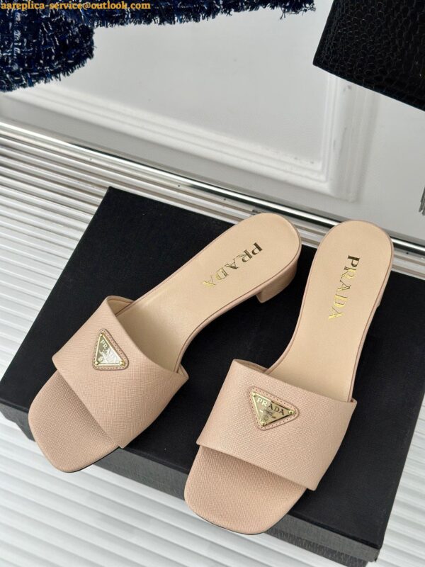 Replica Prada Heeled Sandals 35mm in Beige Saffiano Leather 12