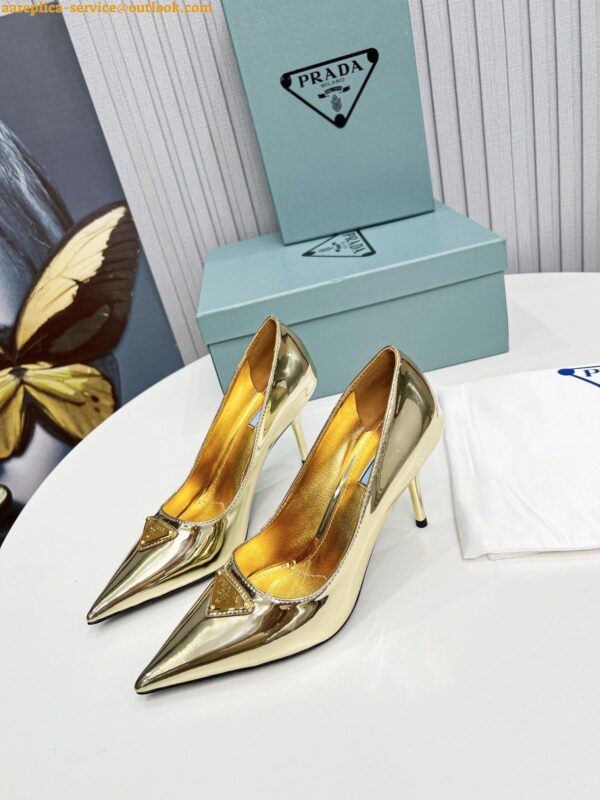 Replica Prada Slingbacks Pumps 85mm In Gold Metallic Leather 6