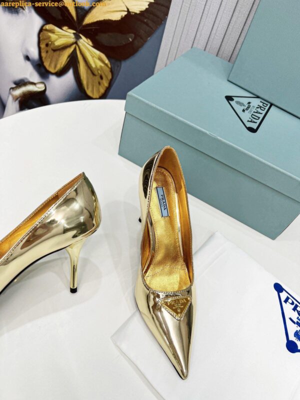 Replica Prada Slingbacks Pumps 85mm In Gold Metallic Leather 7