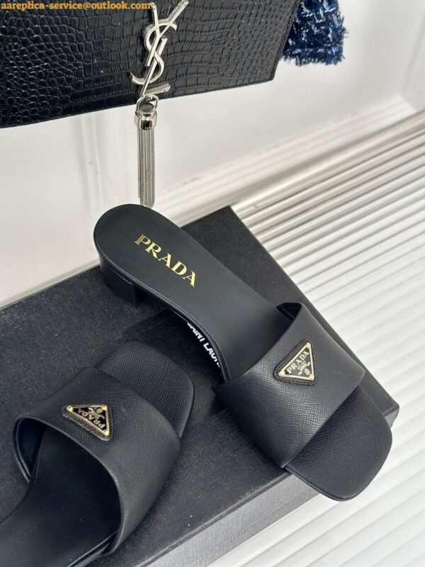 Replica Prada Heeled Sandals 35mm in Black Saffiano Leather 4