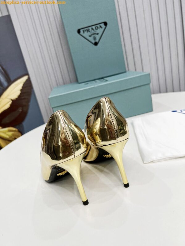 Replica Prada Slingbacks Pumps 85mm In Gold Metallic Leather 10