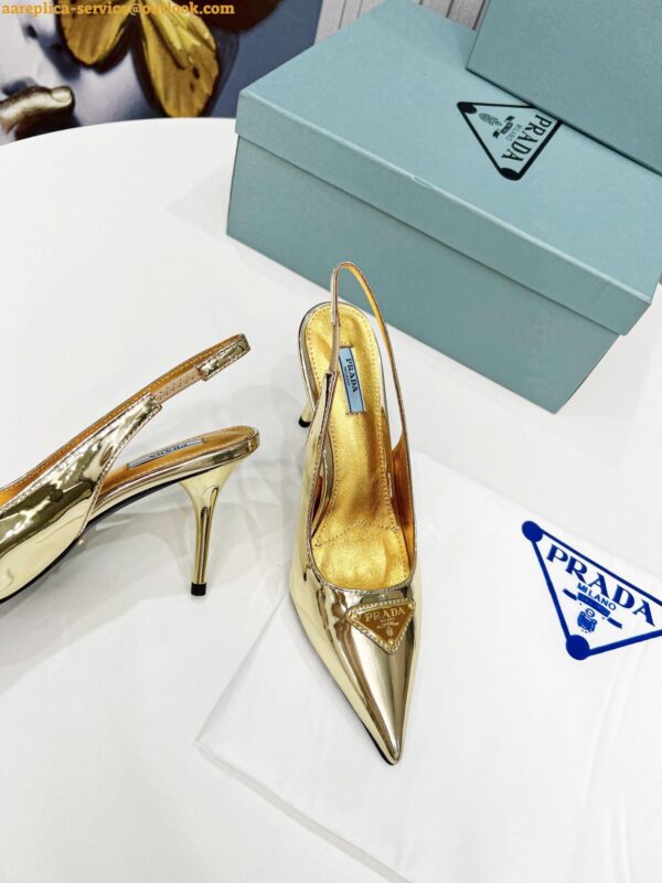 Replica Prada Slingbacks Pumps 85mm In Gold Metallic Leather 16