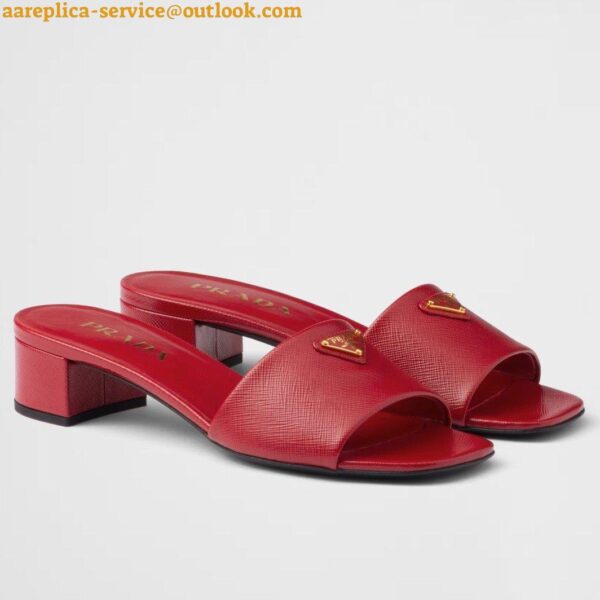 Replica Prada Heeled Sandals 35mm in Red Saffiano Leather 3