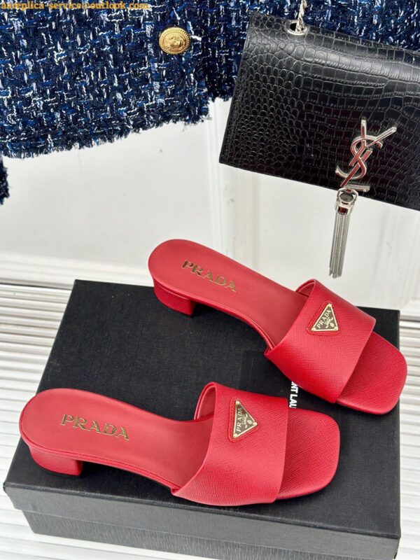 Replica Prada Heeled Sandals 35mm in Red Saffiano Leather 3