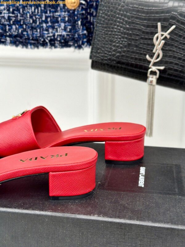 Replica Prada Heeled Sandals 35mm in Red Saffiano Leather 5