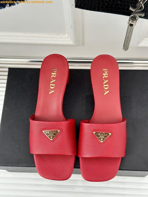 Replica Prada Heeled Sandals 35mm in Red Saffiano Leather 9