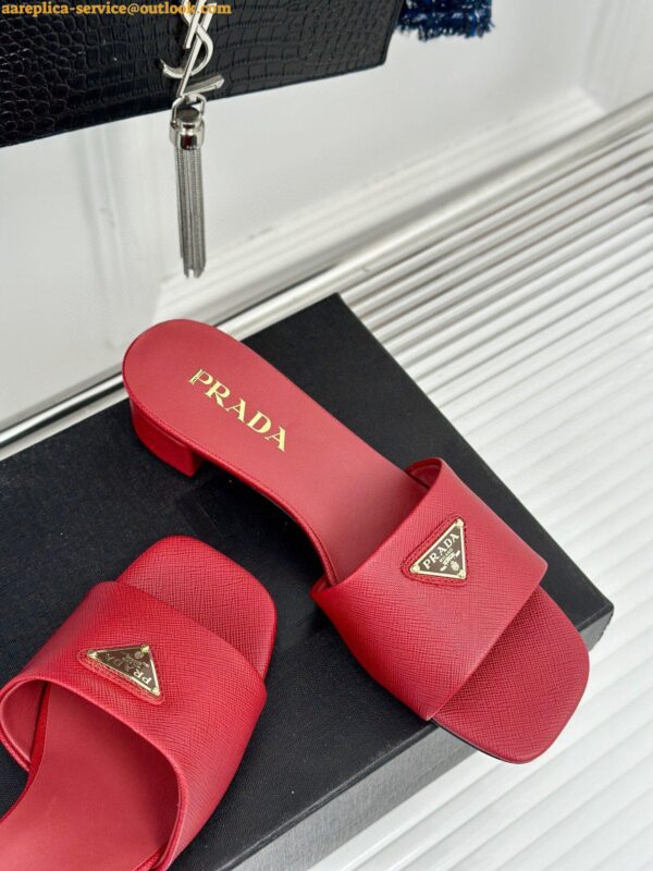 Replica Prada Heeled Sandals 35mm in Red Saffiano Leather 8