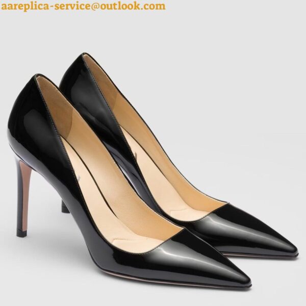 Replica Prada Slingbacks Pumps 95mm In Black Patent Leather 4