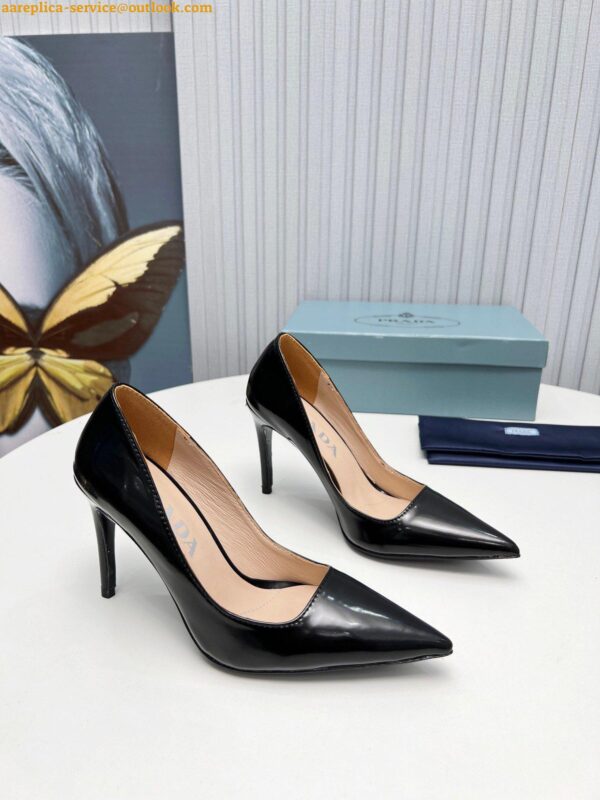 Replica Prada Slingbacks Pumps 95mm In Black Patent Leather 5