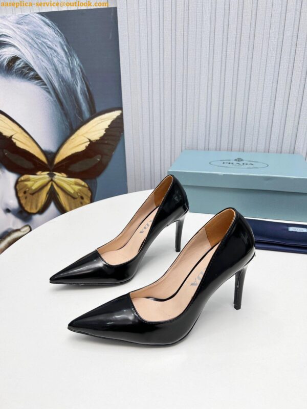 Replica Prada Slingbacks Pumps 95mm In Black Patent Leather 6