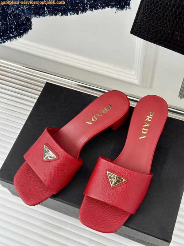 Replica Prada Heeled Sandals 35mm in Red Saffiano Leather 10