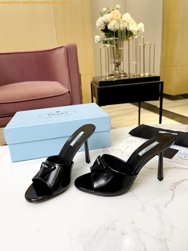 Replica Prada Heeled Sandals 75mm in Black Brushed Leather 5