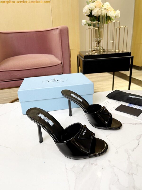 Replica Prada Heeled Sandals 75mm in Black Brushed Leather 6