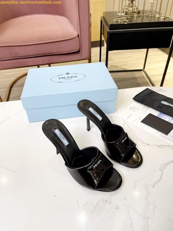 Replica Prada Heeled Sandals 75mm in Black Brushed Leather 7