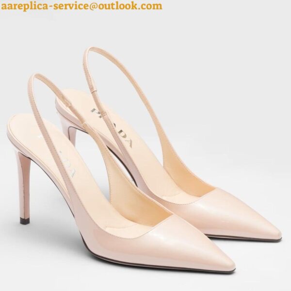 Replica Prada Slingbacks Pumps 95mm In Powder Pink Patent Leather 3