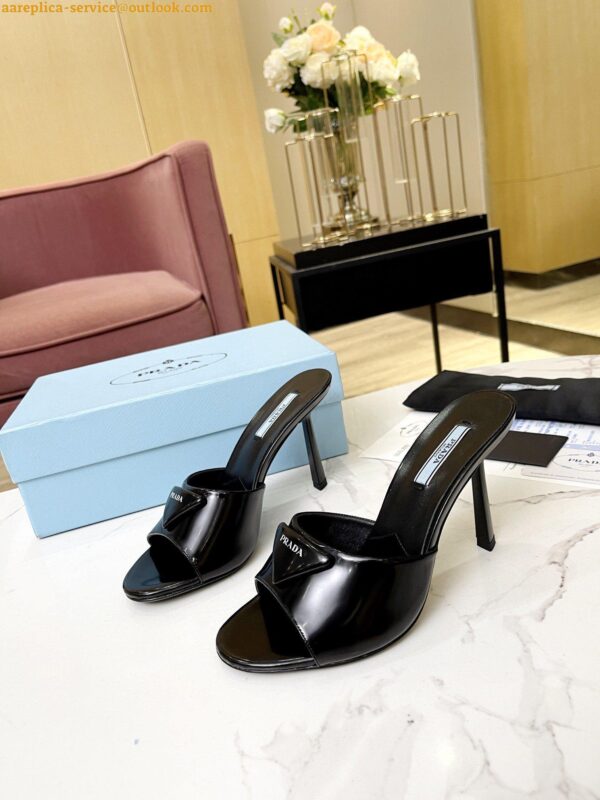 Replica Prada Heeled Sandals 75mm in Black Brushed Leather 11