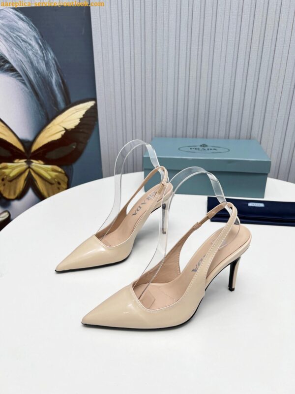 Replica Prada Slingbacks Pumps 95mm In Powder Pink Patent Leather 9