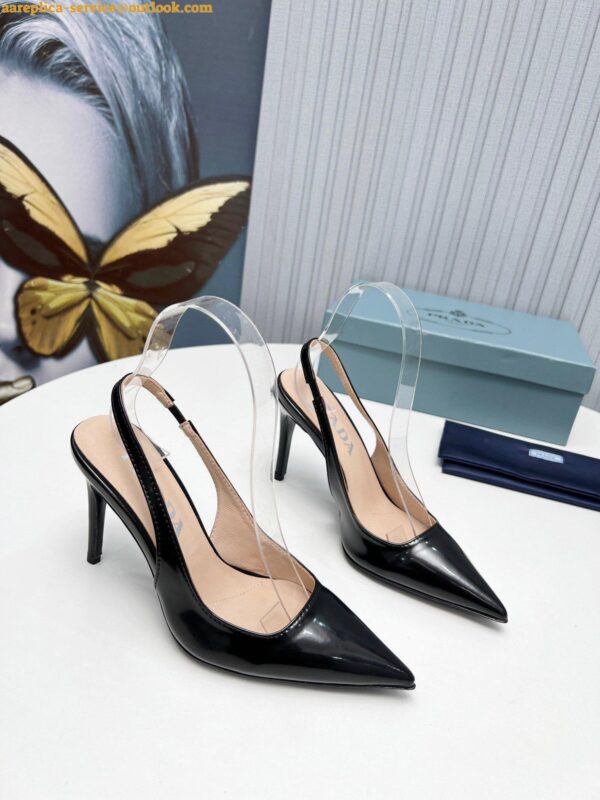 Replica Prada Slingbacks Pumps 95mm In Black Patent Leather 22