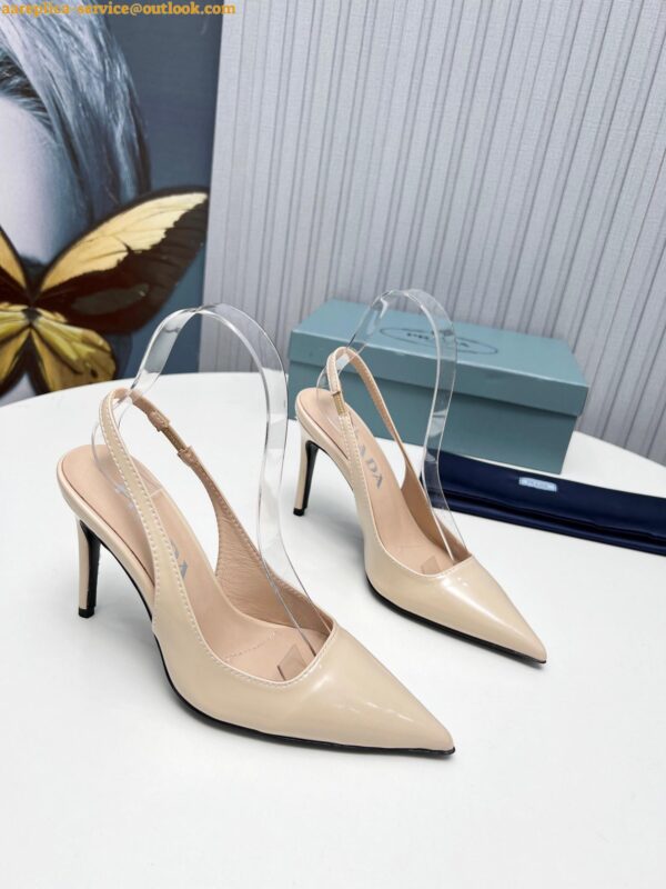 Replica Prada Slingbacks Pumps 95mm In Powder Pink Patent Leather 10