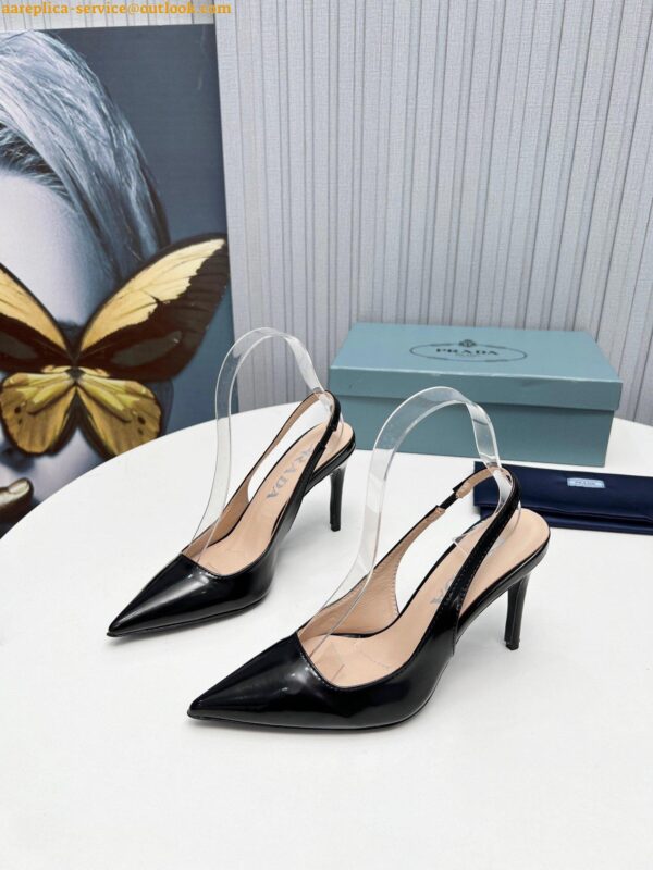 Replica Prada Slingbacks Pumps 95mm In Black Patent Leather 23