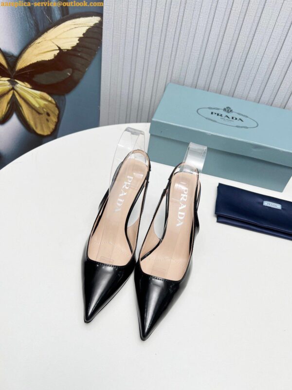 Replica Prada Slingbacks Pumps 95mm In Black Patent Leather 24