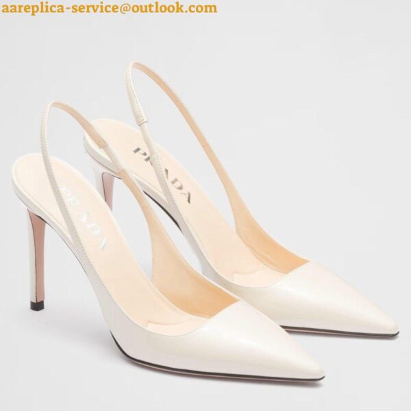 Replica Prada Slingbacks Pumps 95mm In White Patent Leather 2