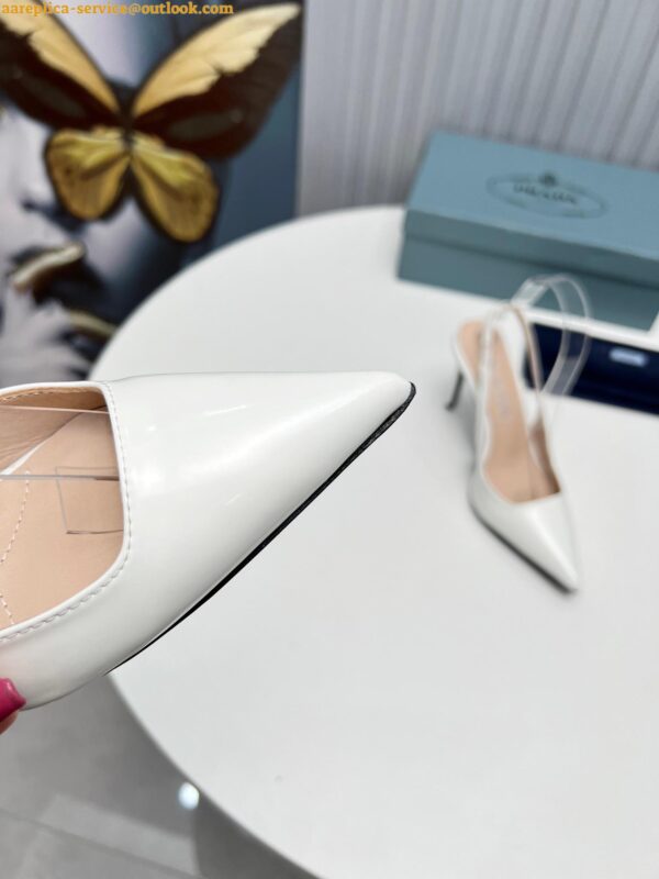 Replica Prada Slingbacks Pumps 95mm In White Patent Leather 5