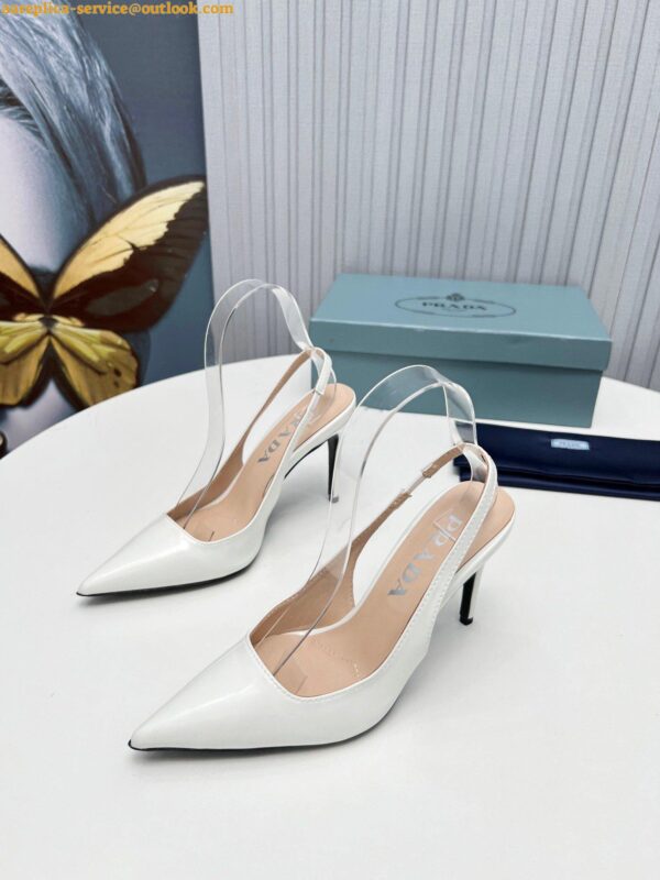 Replica Prada Slingbacks Pumps 95mm In White Patent Leather 6