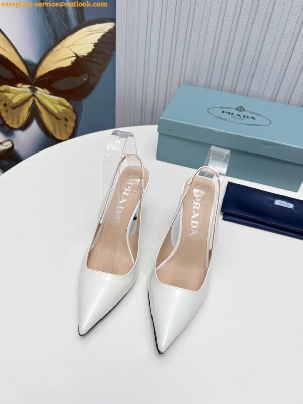 Replica Prada Slingbacks Pumps 95mm In White Patent Leather 8