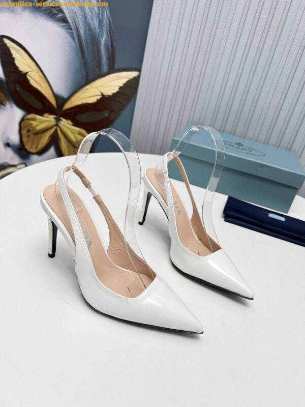 Replica Prada Slingbacks Pumps 95mm In White Patent Leather 9