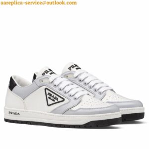 Replica Prada District Sneakers in White and Grey Calfskin