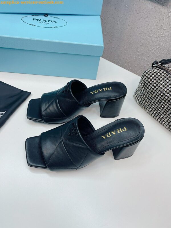 Replica Prada Heeled Slide Sandals 65mm In Black Nappa Leather 6