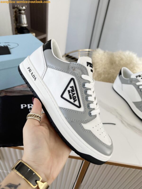 Replica Prada District Sneakers in White and Grey Calfskin 5