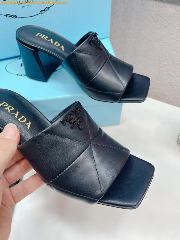 Replica Prada Heeled Slide Sandals 65mm In Black Nappa Leather 8