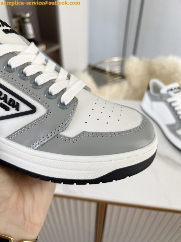 Replica Prada District Sneakers in White and Grey Calfskin 6