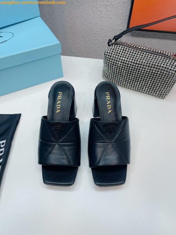 Replica Prada Heeled Slide Sandals 65mm In Black Nappa Leather 9