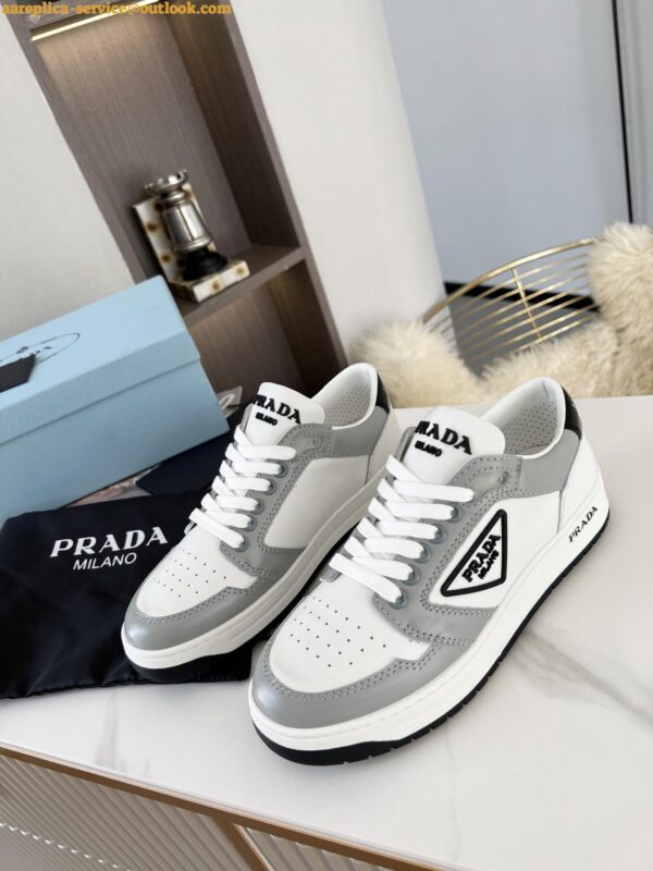 Replica Prada District Sneakers in White and Grey Calfskin 7