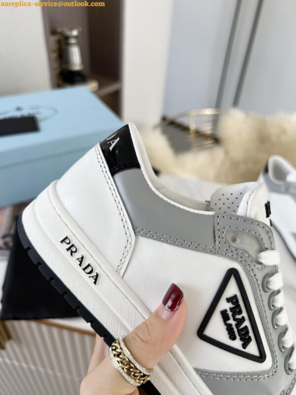 Replica Prada District Sneakers in White and Grey Calfskin 8