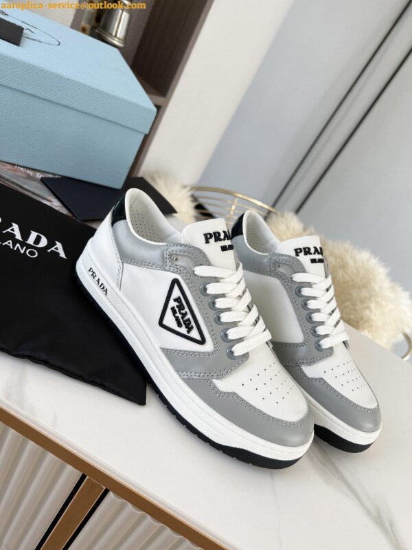 Replica Prada District Sneakers in White and Grey Calfskin 9