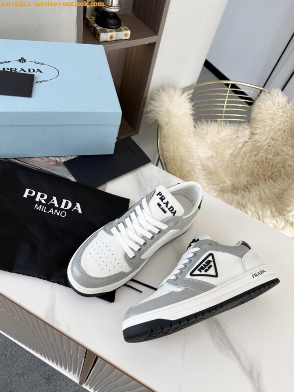 Replica Prada District Sneakers in White and Grey Calfskin 10