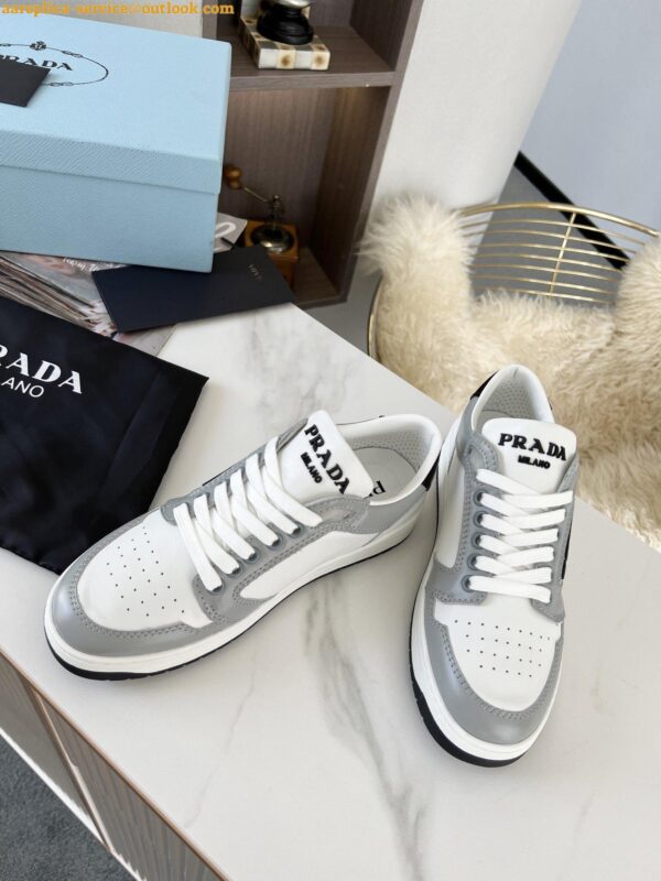 Replica Prada District Sneakers in White and Grey Calfskin 11