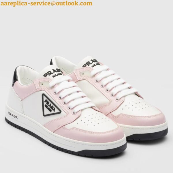 Replica Prada District Sneakers in White and Pink Calfskin 3