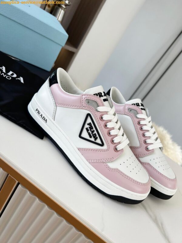 Replica Prada District Sneakers in White and Pink Calfskin 5