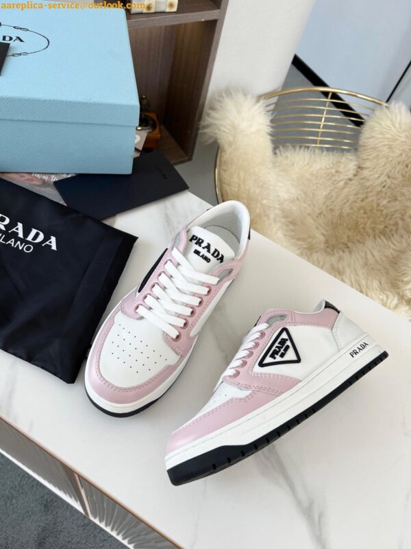 Replica Prada District Sneakers in White and Pink Calfskin 8