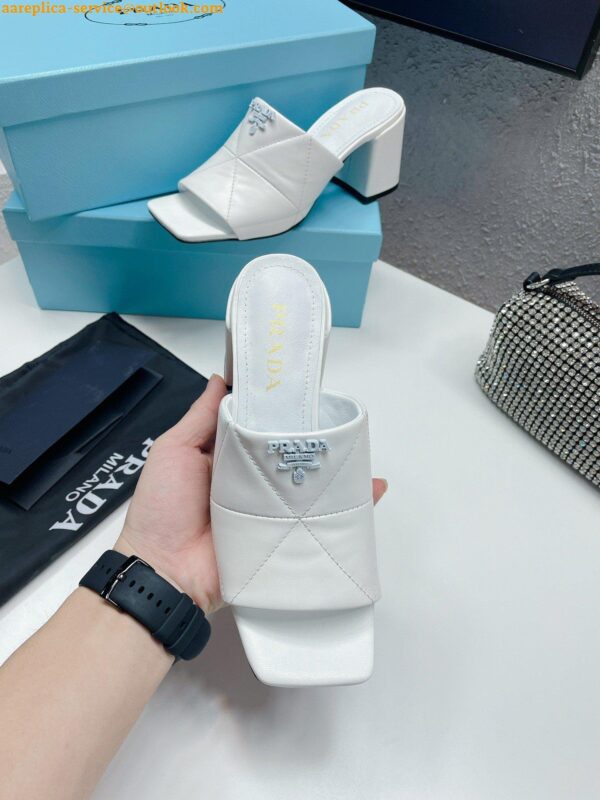 Replica Prada Heeled Slide Sandals 65mm In White Nappa Leather 5