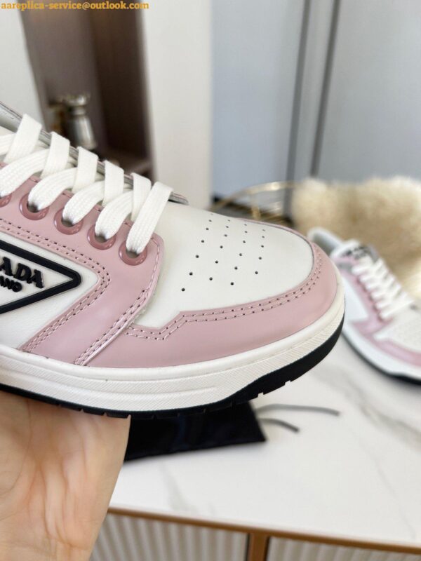 Replica Prada District Sneakers in White and Pink Calfskin 10